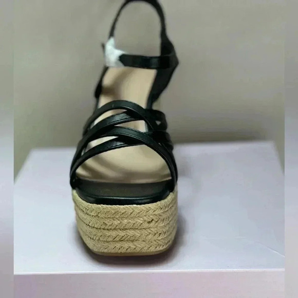 Black Strappy Wedge Sandals Black Size 7.5 Summer - Picture 7 of 10